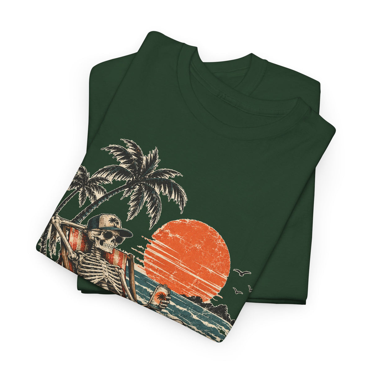 Beach Skeleton Sunset T-Shirt Palm Trees Vacation Mode Funny Skeleton Graphic Tee