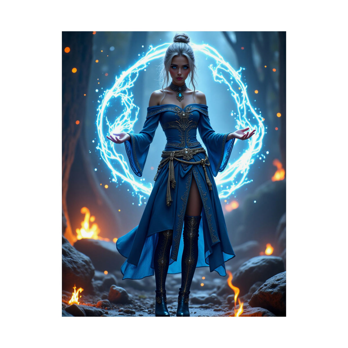 Mystic Sorceress Blue Magic Poster Matte Vertical Wall Art