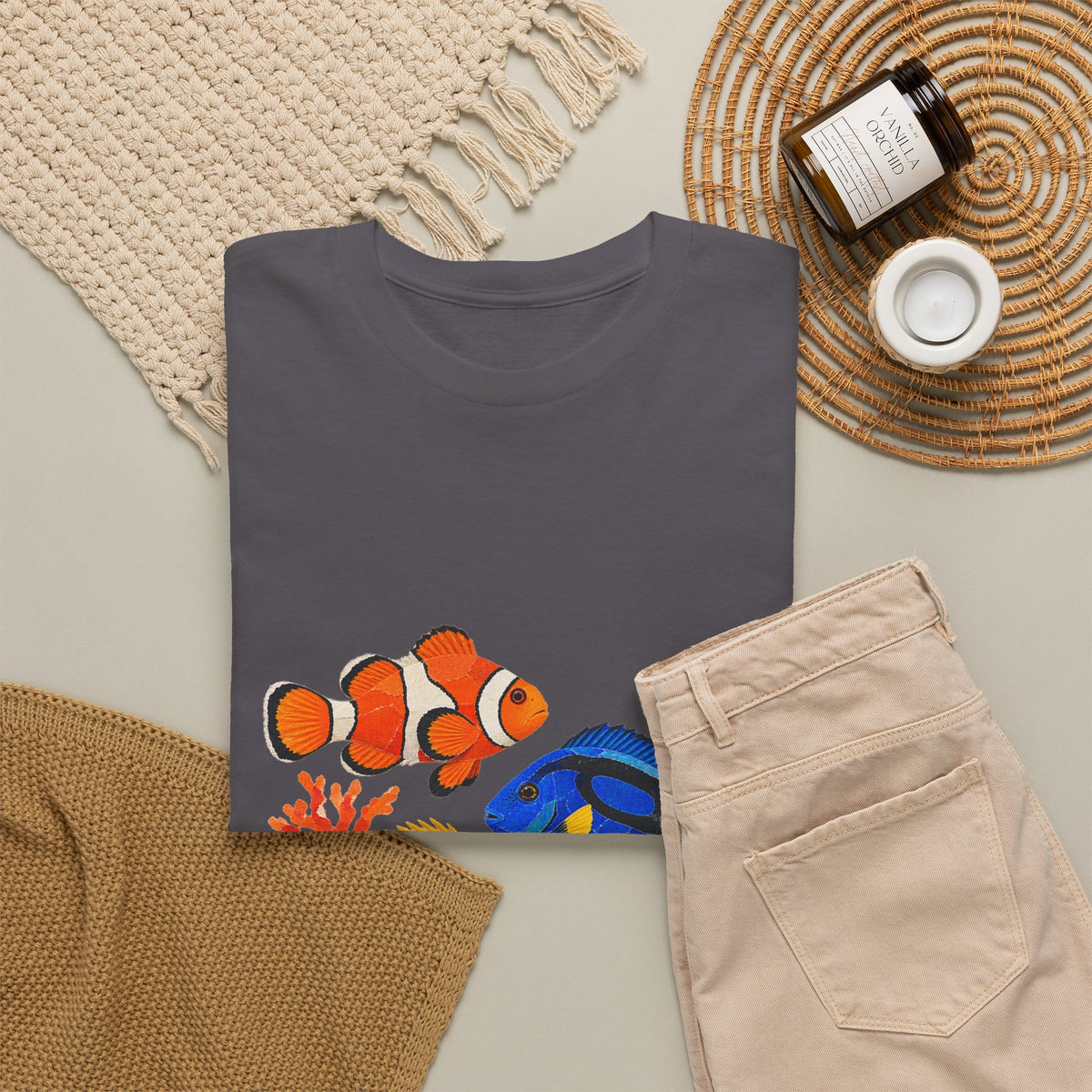 Tropical Fish Coral Collage Tee Clownfish Blue Tang Butterflyfish Coral Reef Ocean Shirt