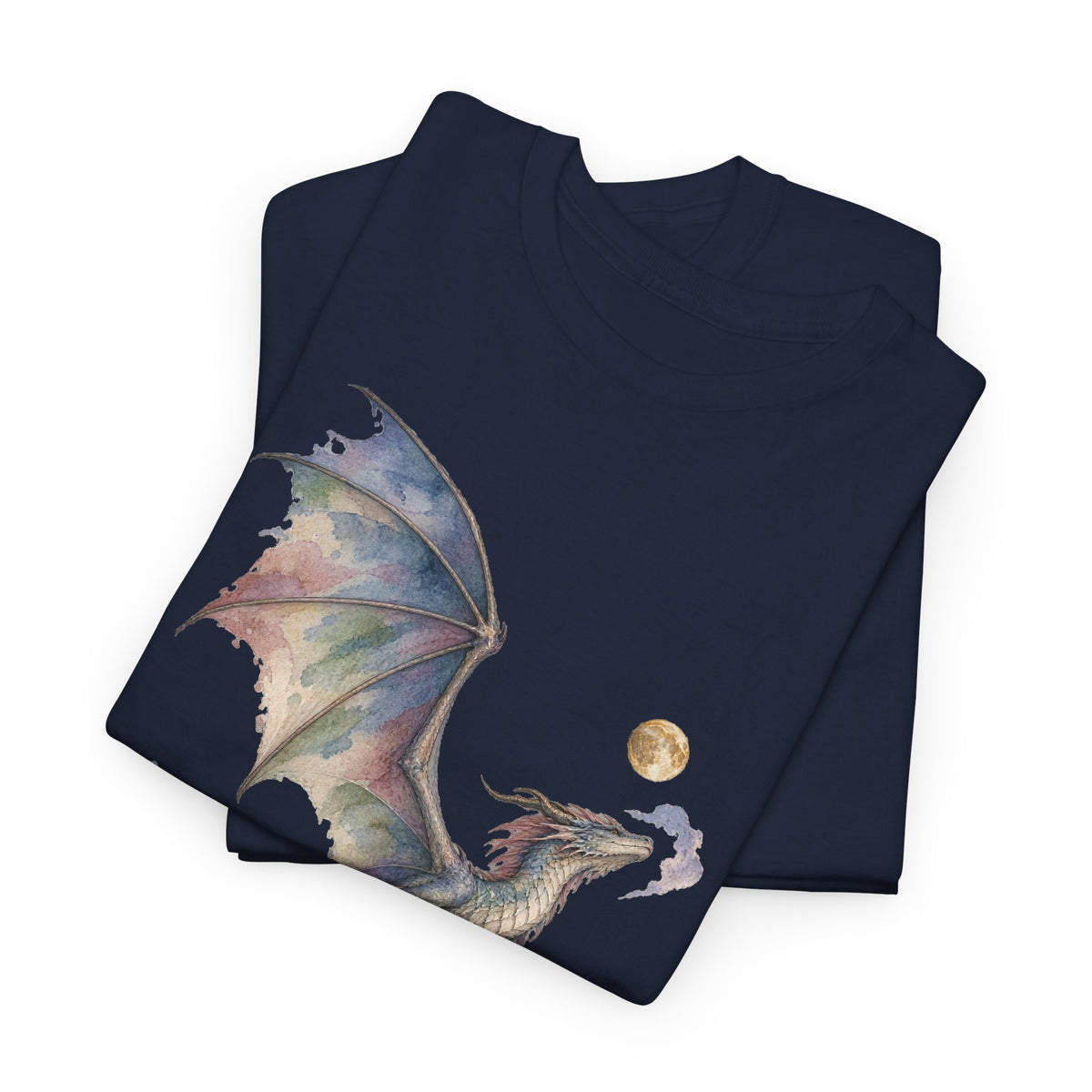 Watercolor Celestial Dragon Moon T-Shirt Fantasy Dragon Full Moon Clouds Dark Tee