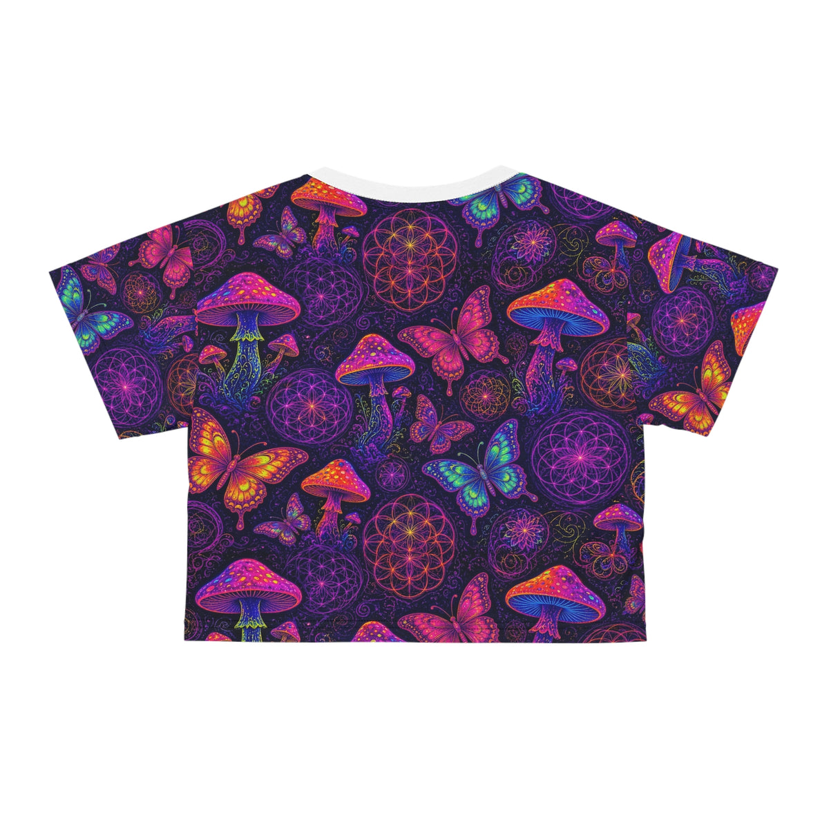 Neon Mushroom Butterfly Sacred Geometry Rave Crop Top Women Psychedelic EDM