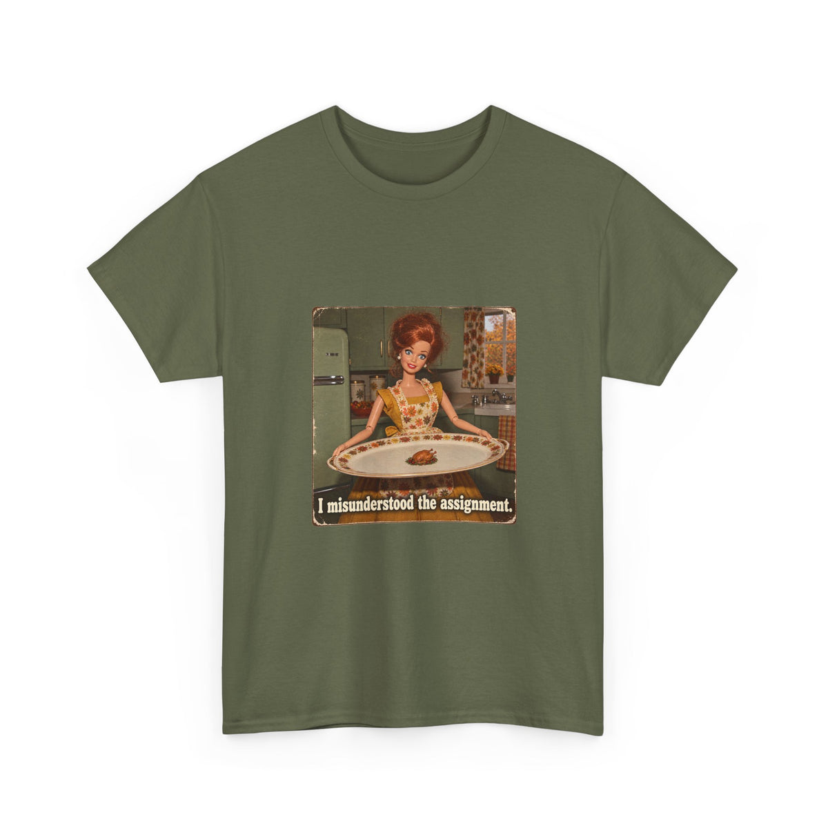 I Misunderstood the Assignment Funny Thanksgiving Tee Retro Doll Tiny Turkey Sarcastic Shirt