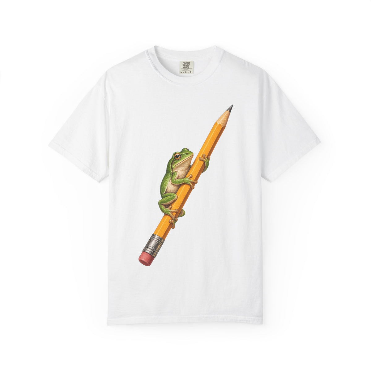 Green Tree Frog on Yellow Pencil Tee Cute Frog Pencil Macro Wildlife Shirt