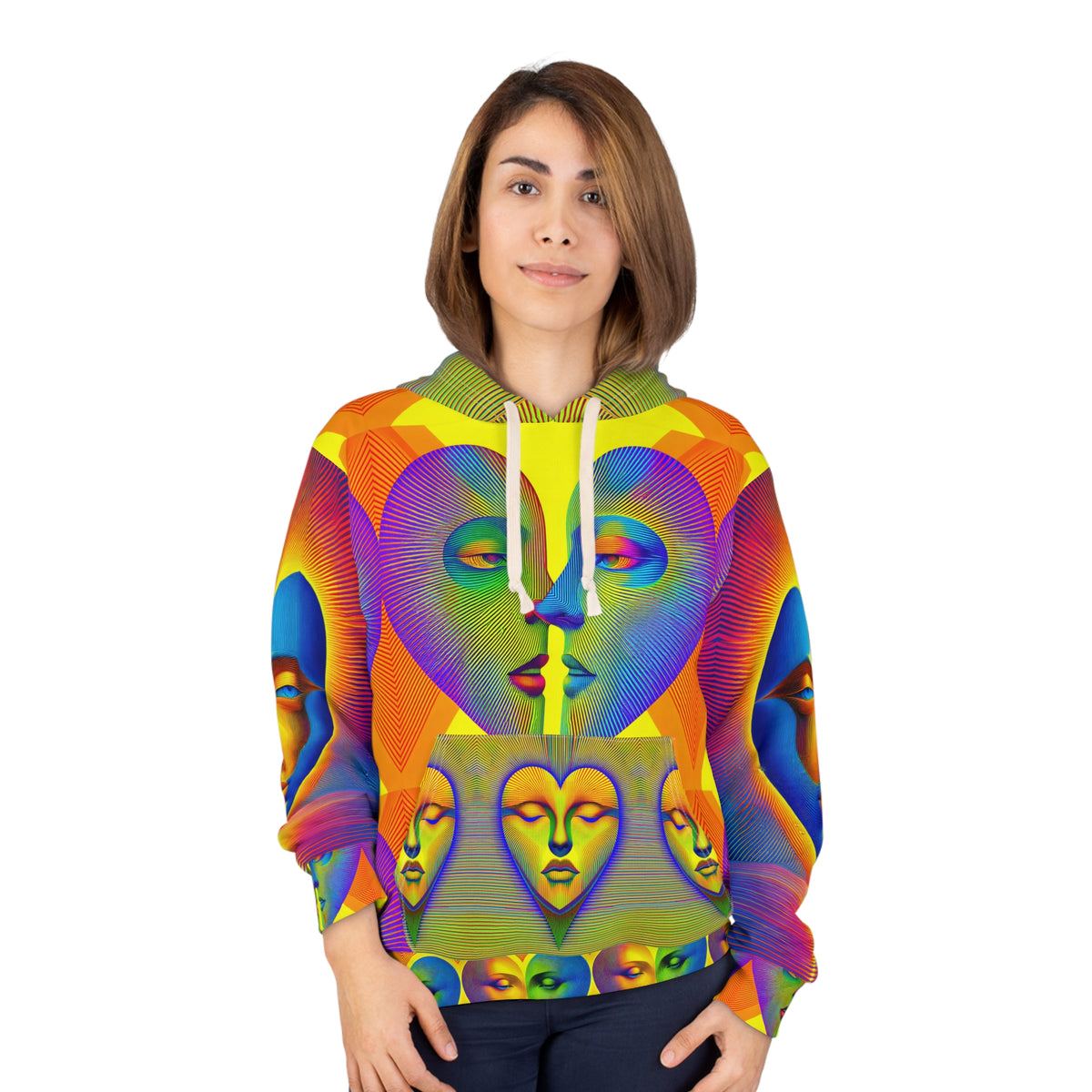 Psychedelic Heart Face Illusion Pullover Hoodie Unisex All Over Print