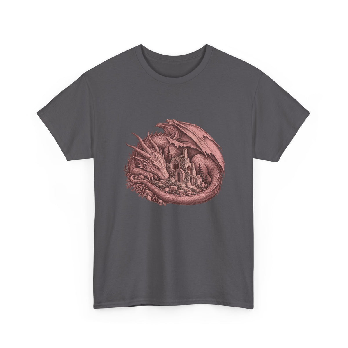 Sleeping Dragon Cathedral T-Shirt Fantasy Ruins Gothic Dragon Tee