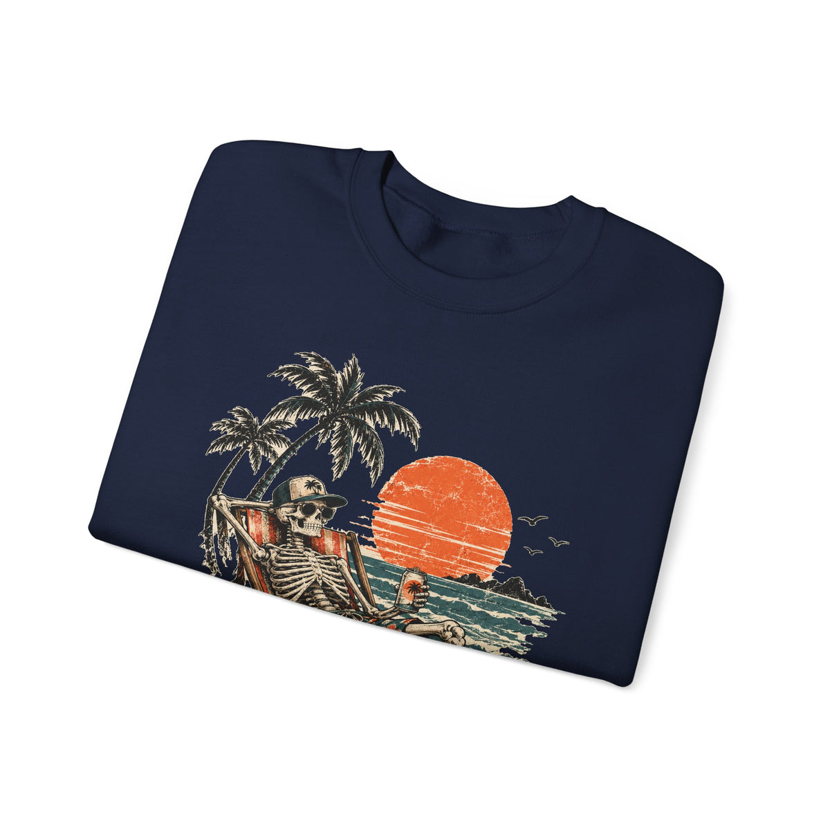 Beach Skeleton Sunset Sweatshirt Palm Trees Vacation Mode Skeleton Crewneck