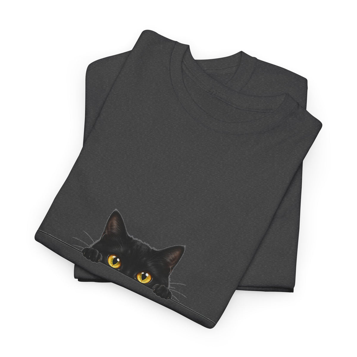 Peeking Black Cat T-Shirt Amber Eyes Over Ledge Funny Cat Lover Tee