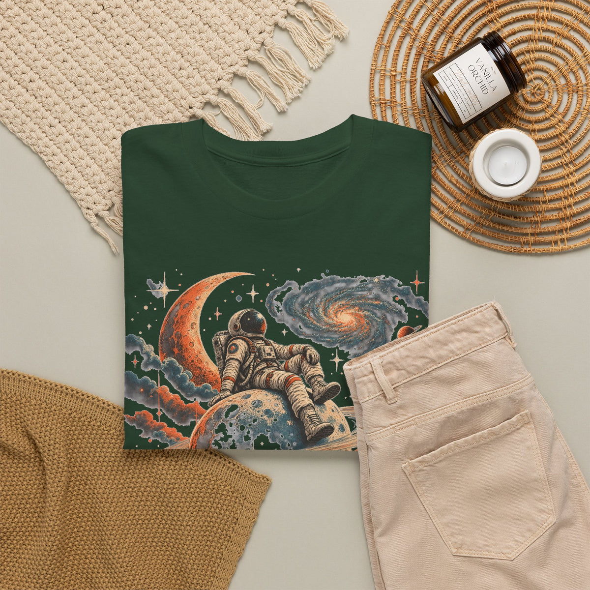 Astronaut on Saturn T-Shirt Chill Astronaut Ringed Planet Galaxy Crescent Moon Tee