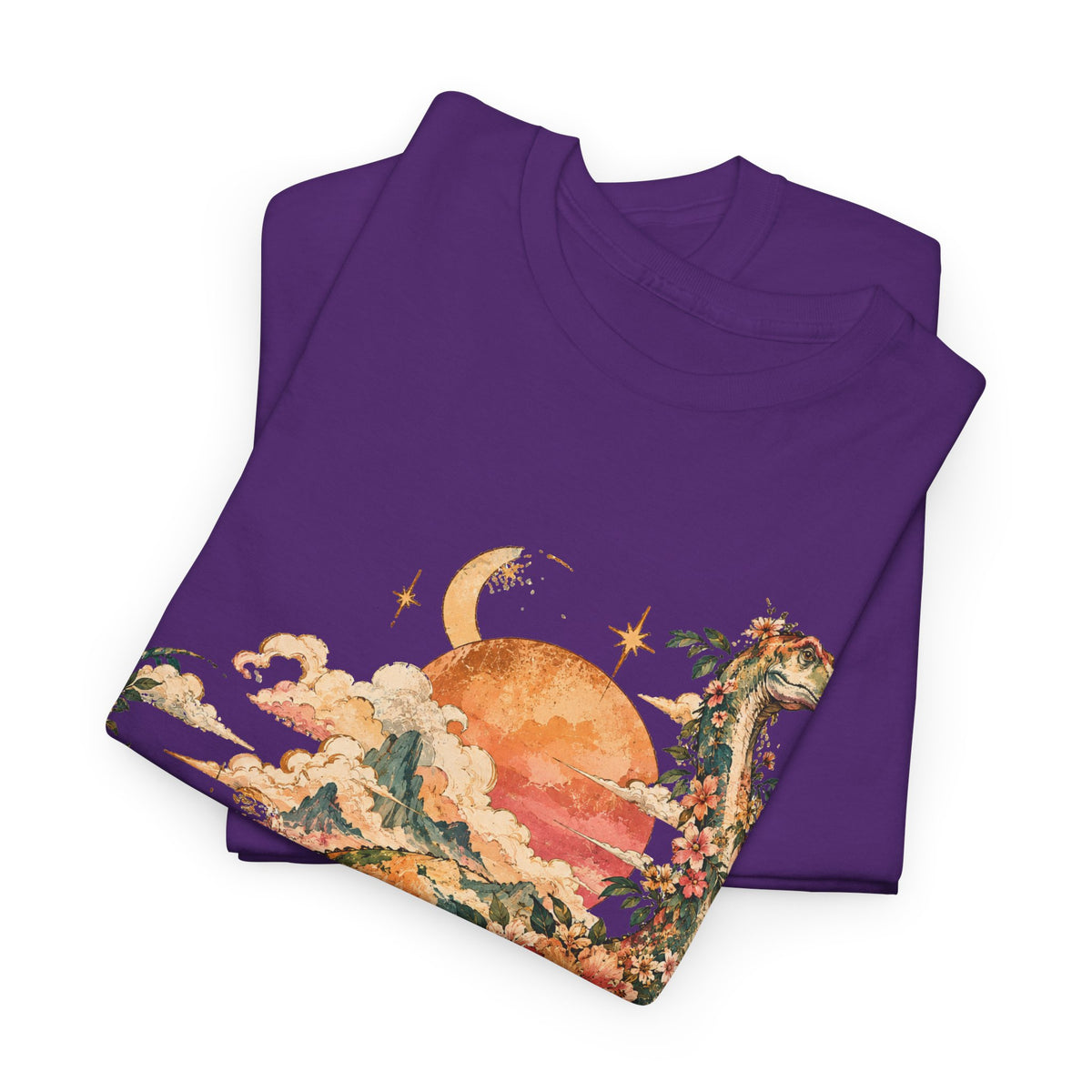 Floral Dinosaur T-Shirt, Vintage Brontosaurus Sunset Mountains Graphic Tee Unisex Nature Shirt