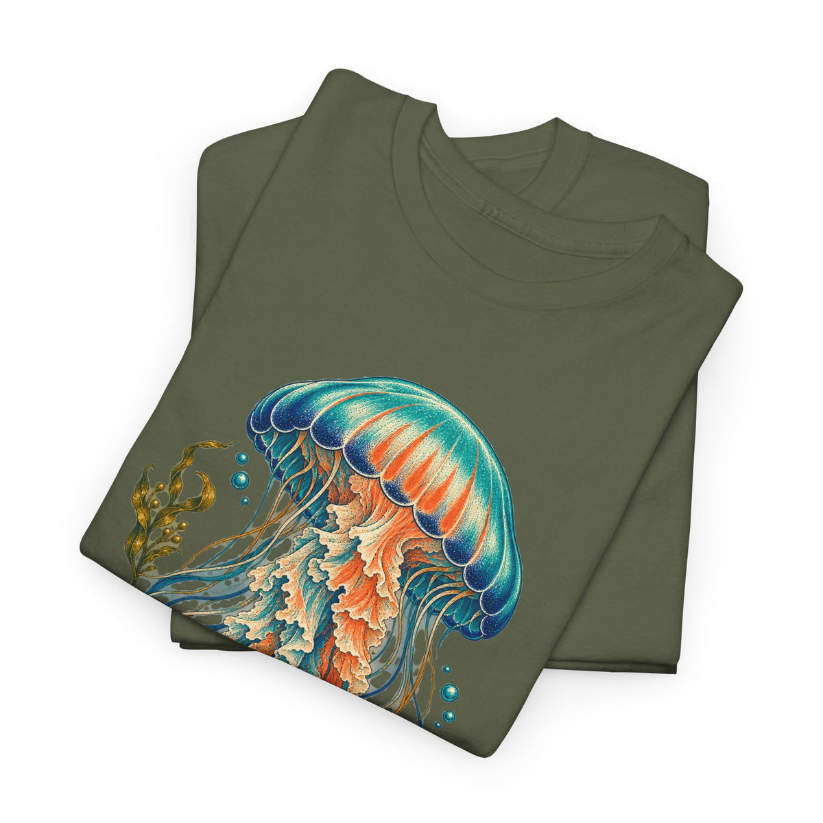 Teal Jellyfish Kelp T-Shirt Ocean Sea Life Botanical Tee