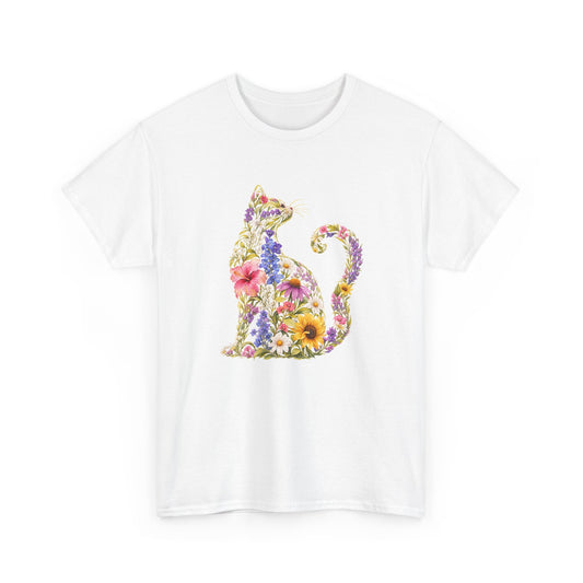 Floral Cat Silhouette T-Shirt Botanical Flower Cat Lover Cottagecore Tee