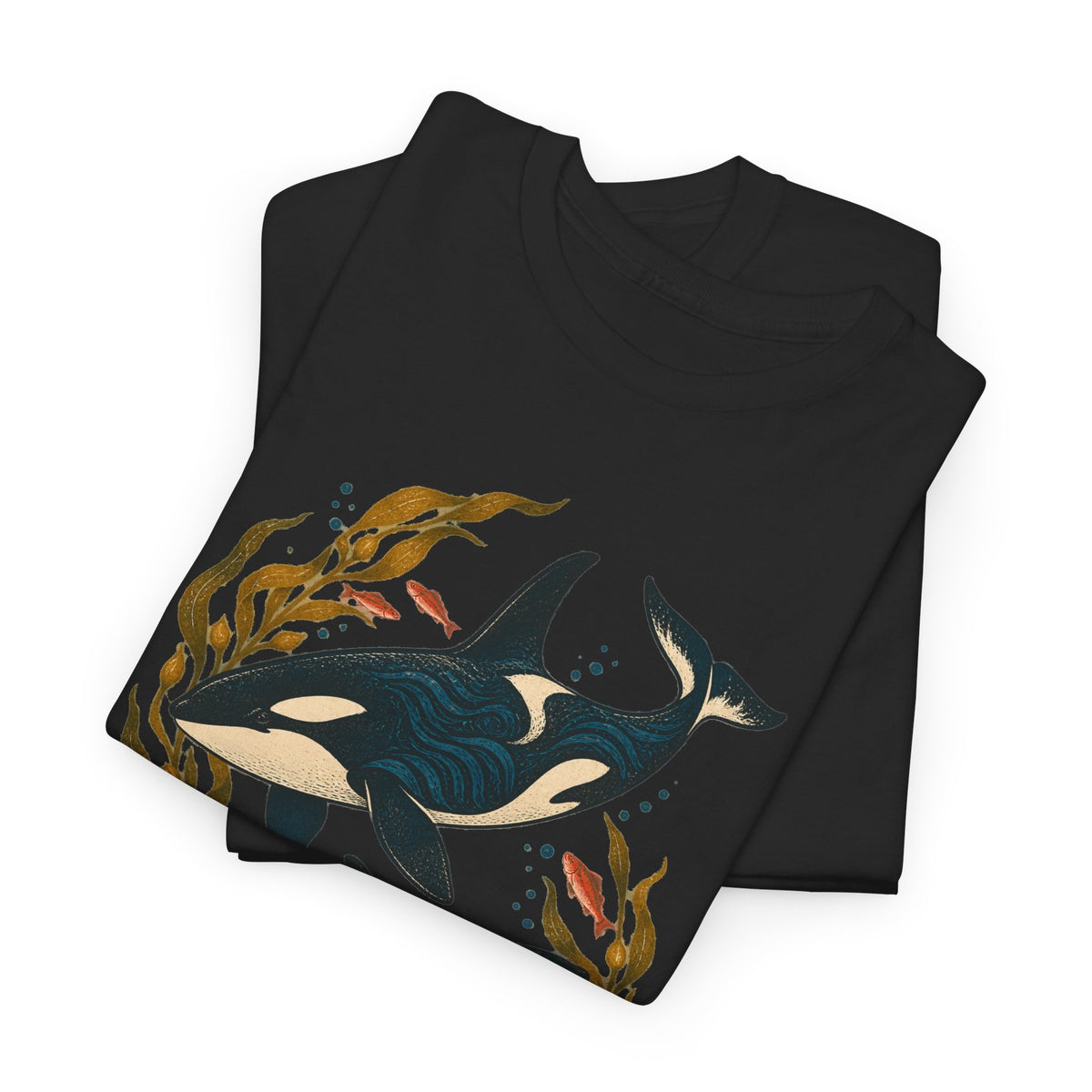 Orca Kelp Duo Tee Two Killer Whales Golden Kelp Forest Orange Fish Ocean Shirt