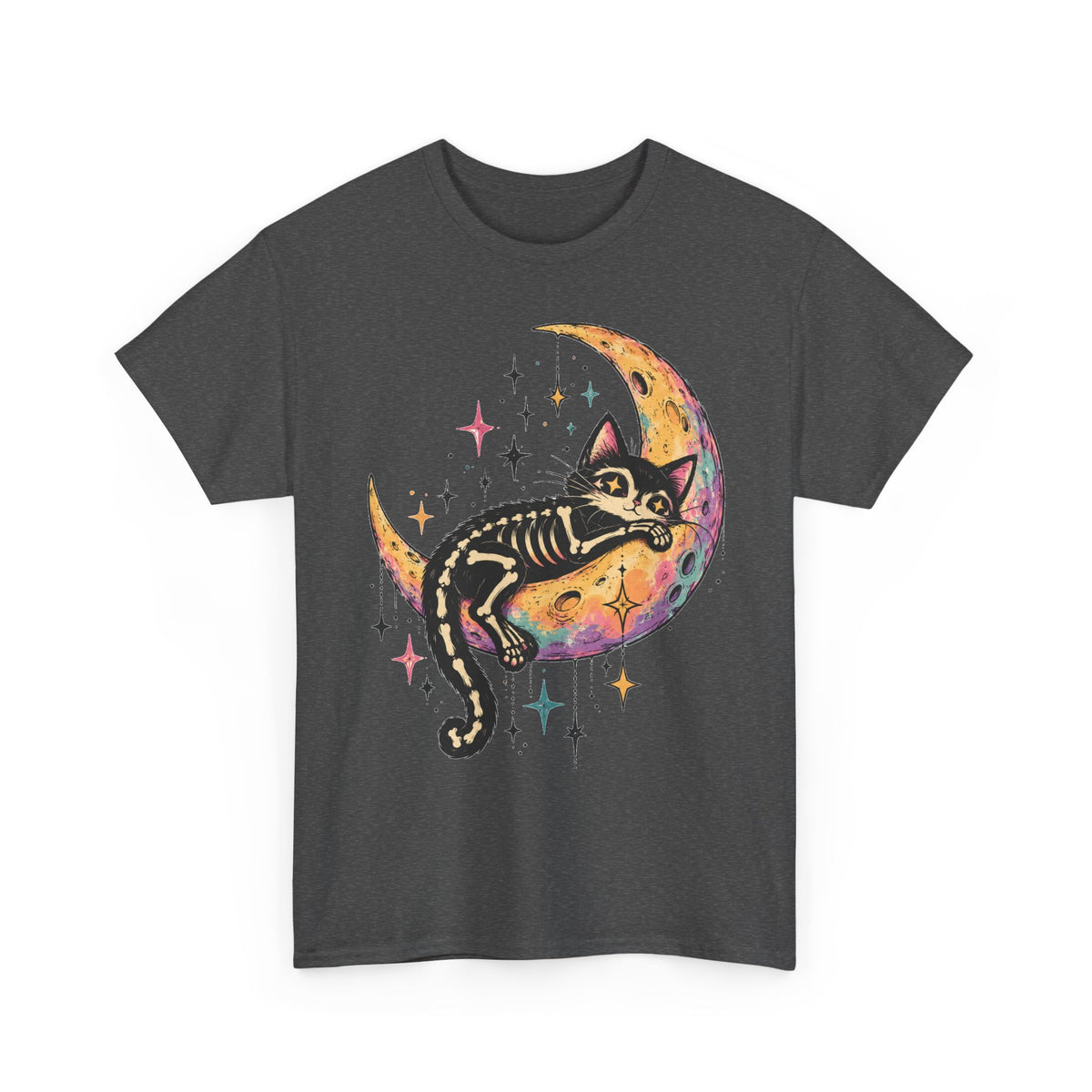 Skeleton Cat Moon T-Shirt Pastel Goth Crescent Moon Black Cat Tee Unisex