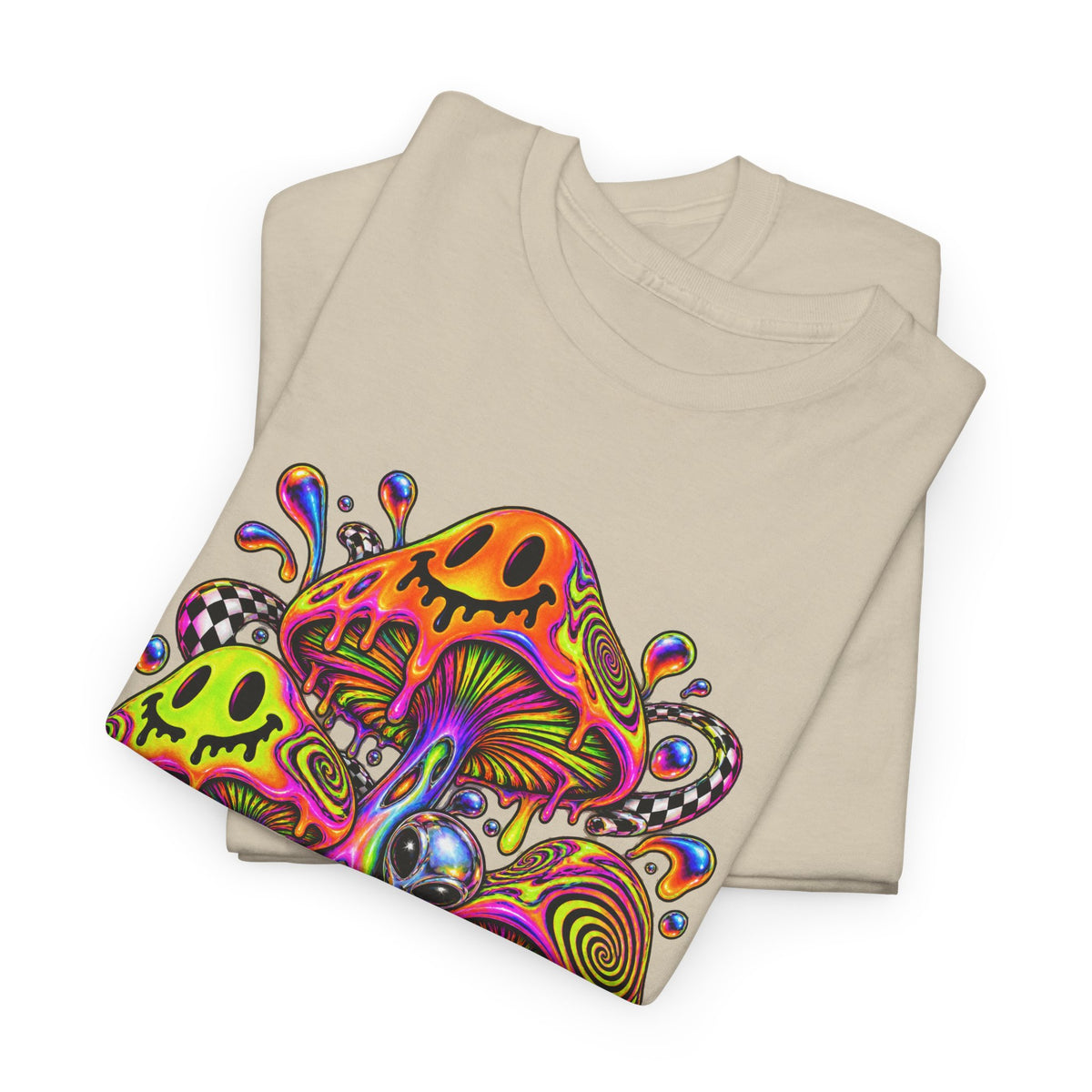Neon Smiley Mushrooms T-Shirt Acid Alien Trippy Psychedelic Tee
