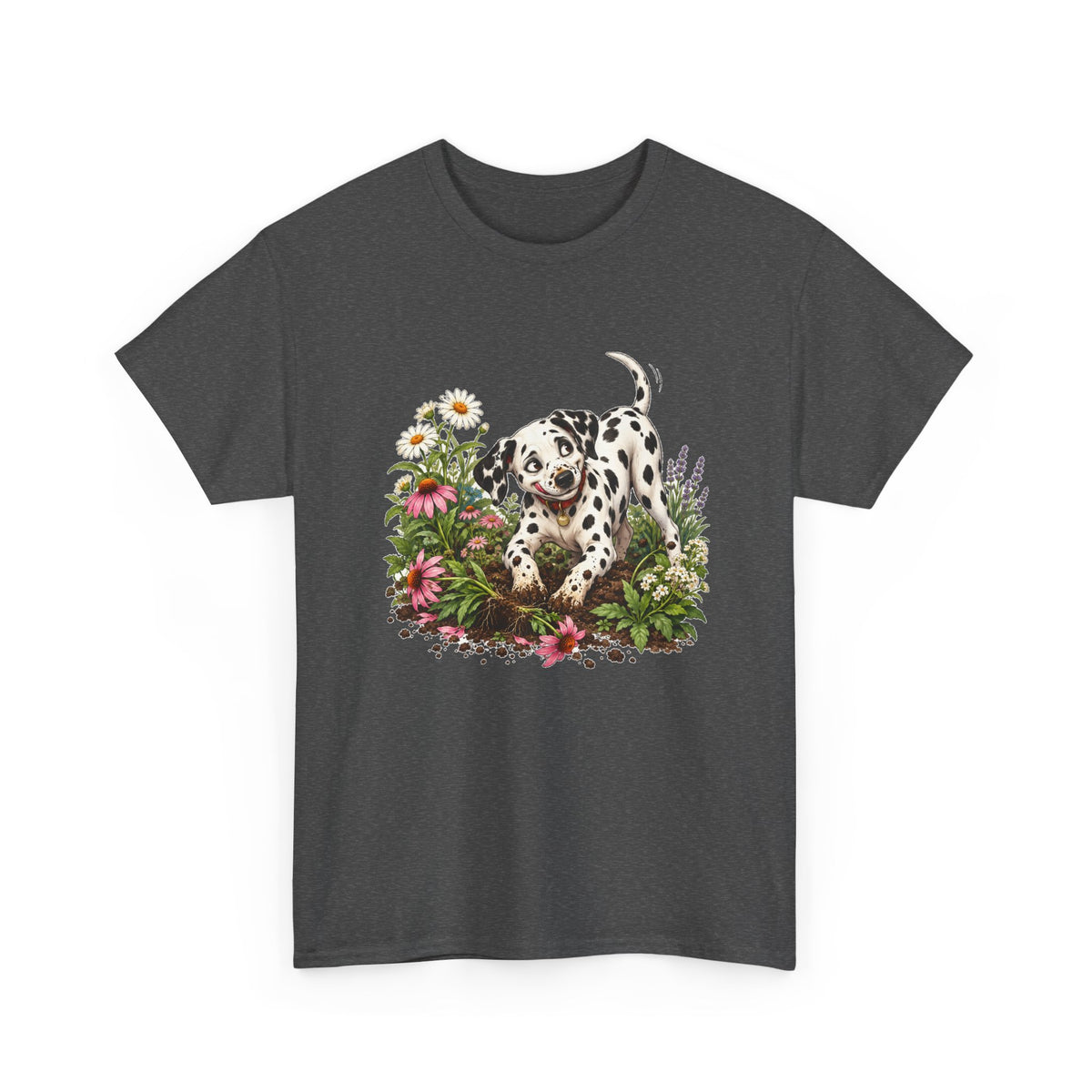 Dalmatian Digging Garden T-Shirt Funny Puppy Flower Dirt Dog Lover Tee