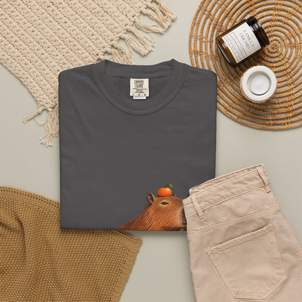 Capybara Orange Duck Tee Cute Capybara with Fruit Duck Lily Pad Pond Shirt