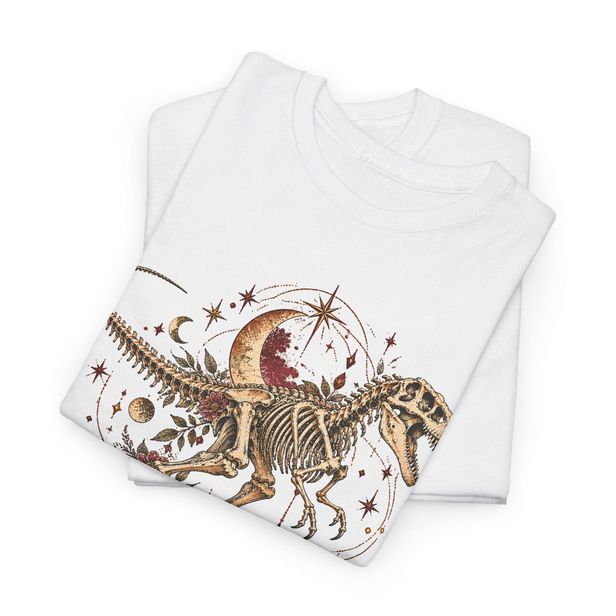 Celestial T-Rex Skeleton T-Shirt, Dinosaur Fossil Moon Stars Graphic Tee Unisex Dark Academia Shirt