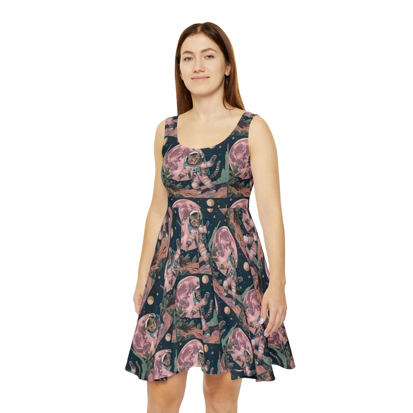 Skater Dress Astronaut Cat Printed Women's Dress