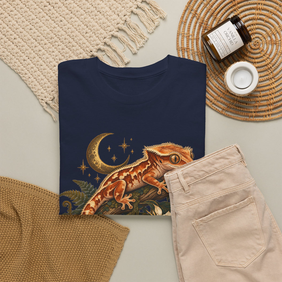 Crested Gecko Moon T-Shirt Night Bloom Reptile Stars Tee