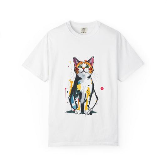 Watercolor Calico Cat Sketch Garment Dyed Tee Unisex Graphic T-Shirt