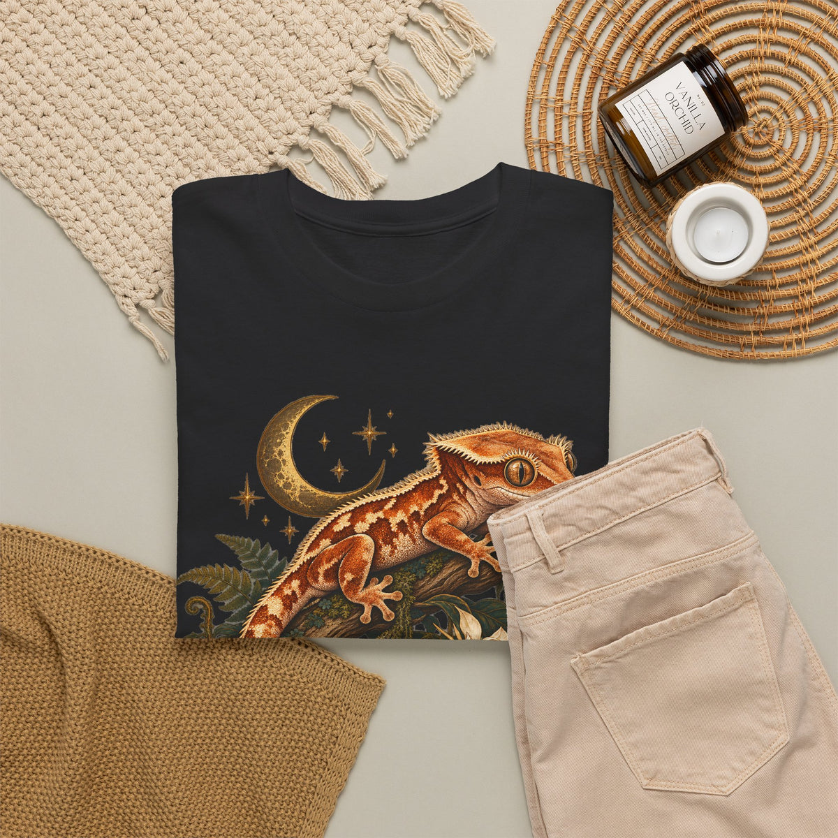 Crested Gecko Moon T-Shirt Night Bloom Reptile Stars Tee