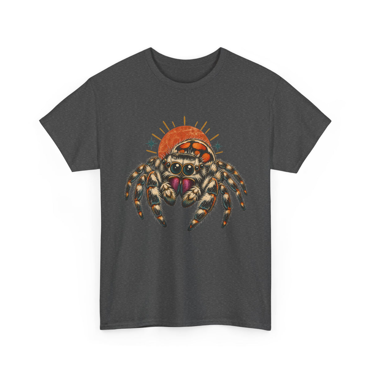 Jumping Spider Sunburst T-Shirt Cute Arachnid Orange Moon Tee