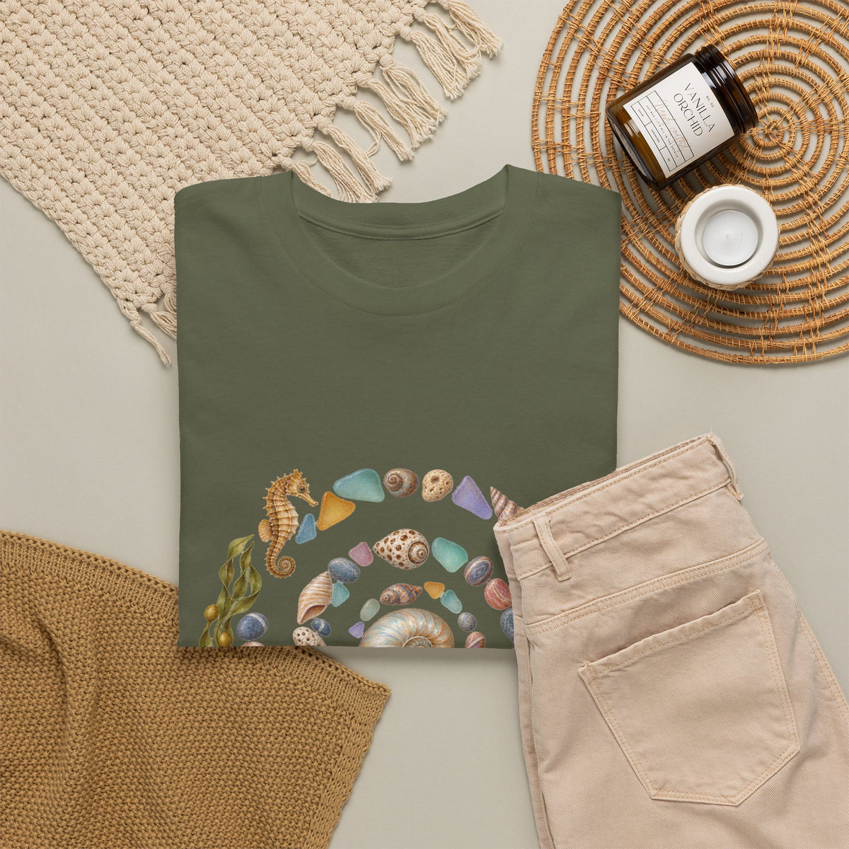 Nautilus Seashell Spiral T-Shirt Ocean Beach Shells Seahorse Starfish Tee