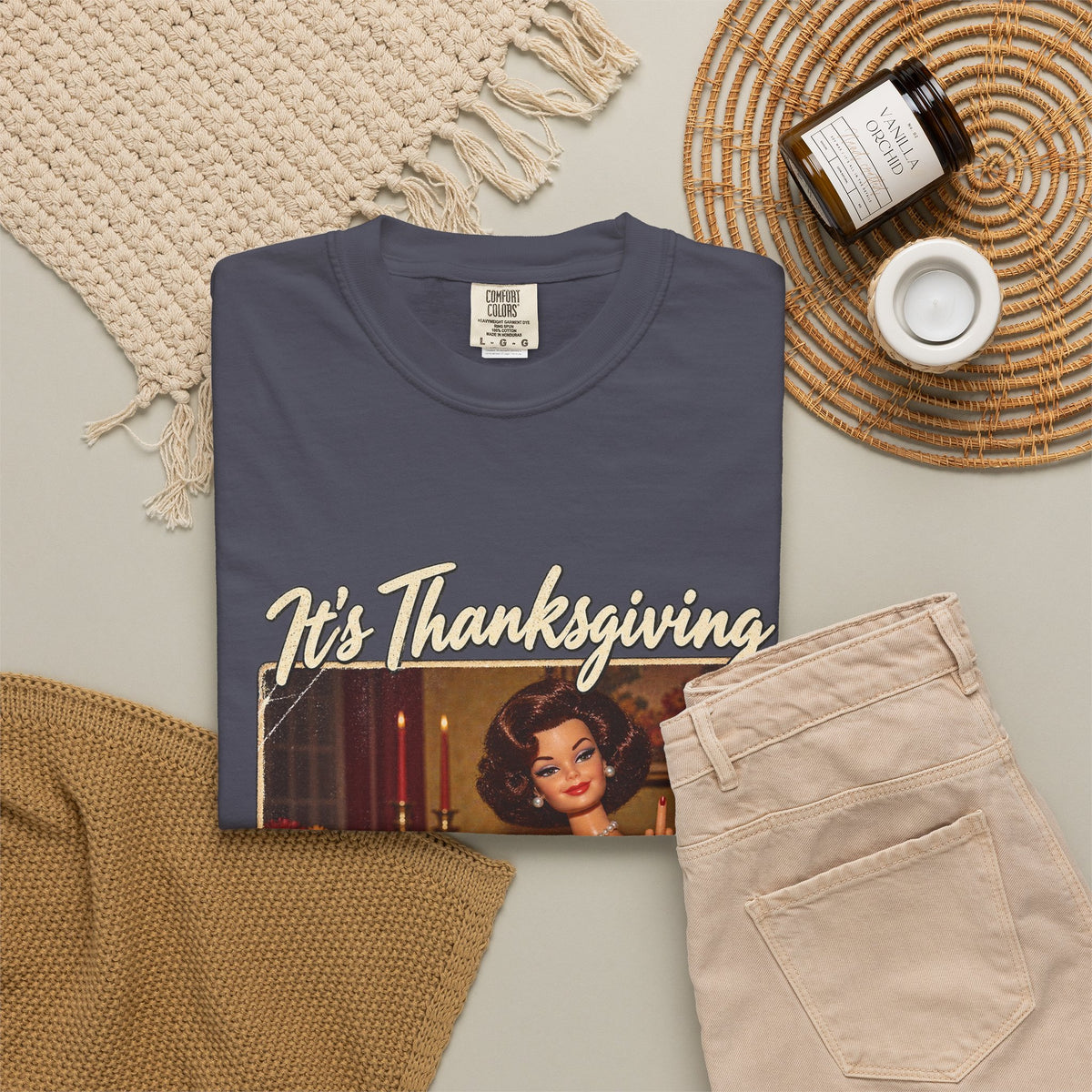Its Thanksgiving Time to Give Everyone the Bird Funny Tee Retro Brunette Doll Turkey Sarcastic Shirt