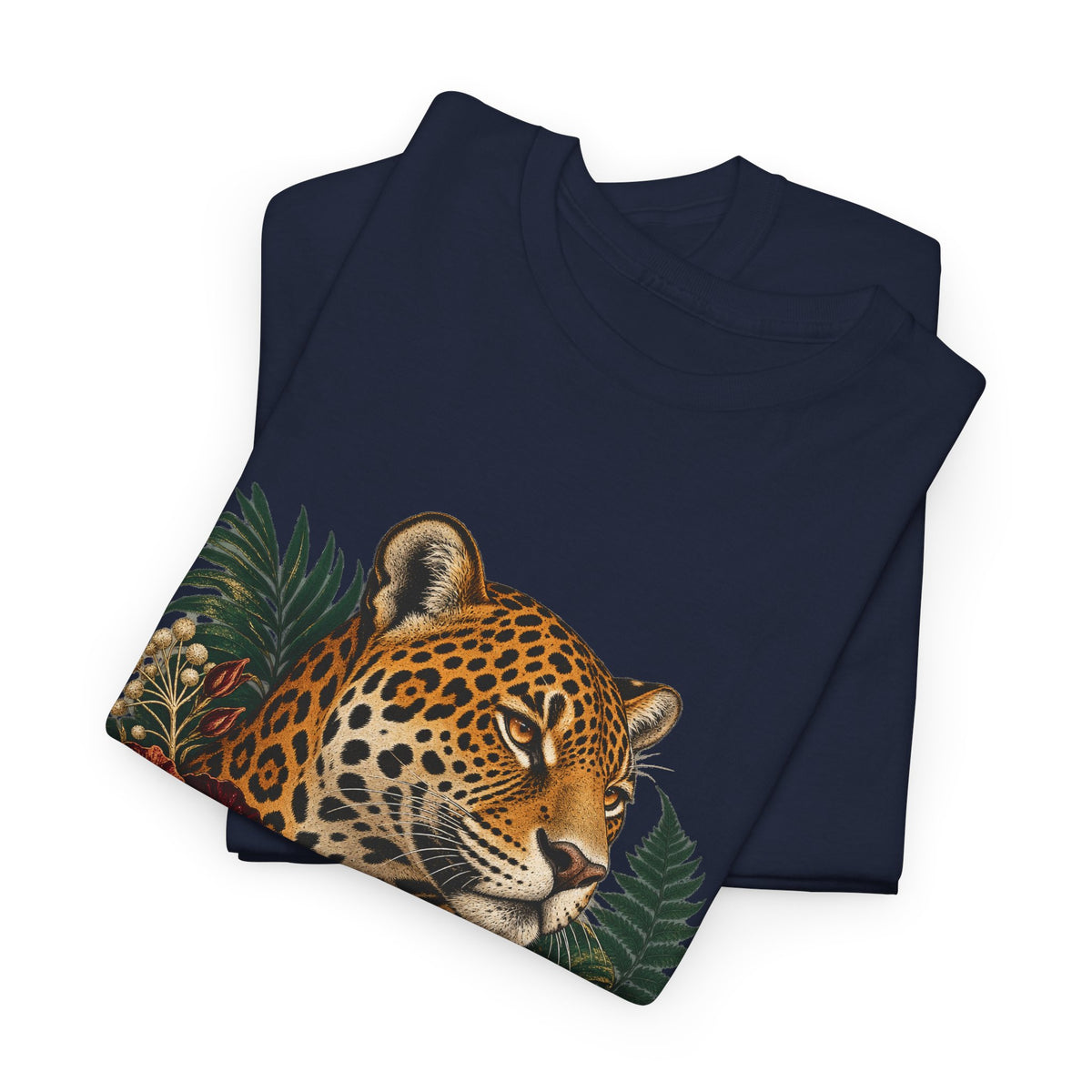 Jaguar Hibiscus Tropical T-Shirt Big Cat Floral Portrait Tee
