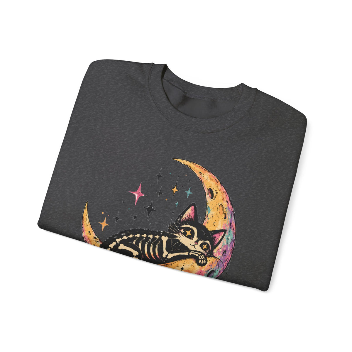 Skeleton Cat Moon Sweatshirt Pastel Goth Crescent Moon Black Cat Crewneck