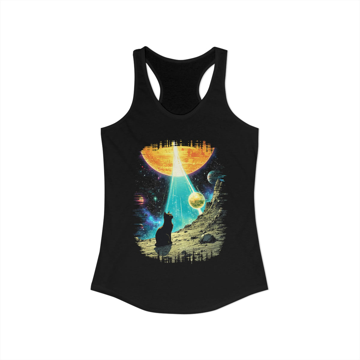 Space Cat Racerback Tank Women's Cat Under Glowing Moon Tank