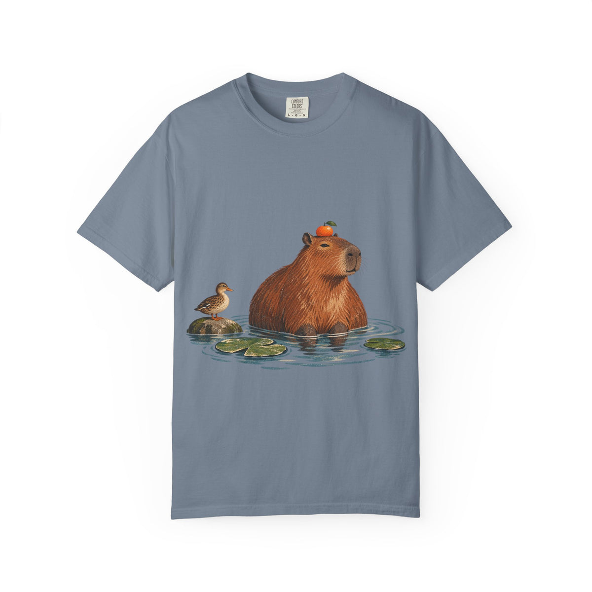 Capybara Orange Duck Tee Cute Capybara with Fruit Duck Lily Pad Pond Shirt