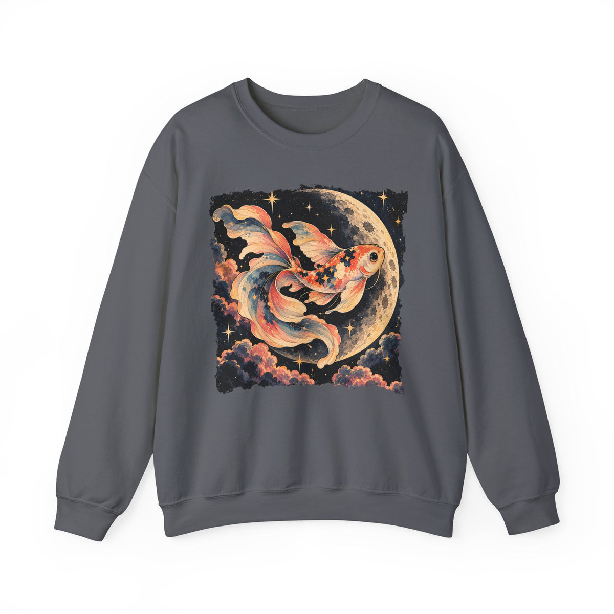 Koi Fish Moon Sweatshirt Celestial Koi Night Sky Full Moon Crewneck