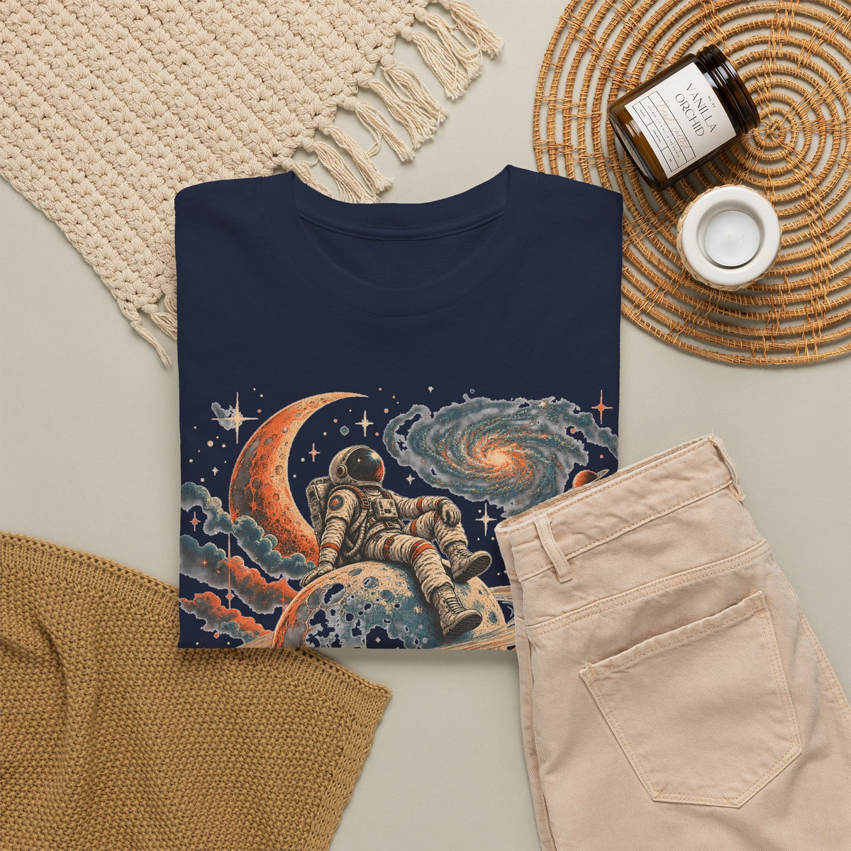 Astronaut on Saturn T-Shirt Chill Astronaut Ringed Planet Galaxy Crescent Moon Tee