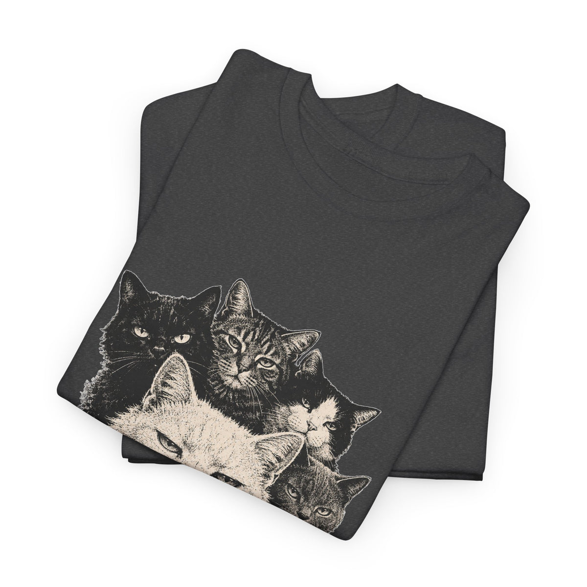 Vintage Grumpy Cats Crew T-Shirt Woodcut Smoking Cat Gang Retro Tattoo Style Tee