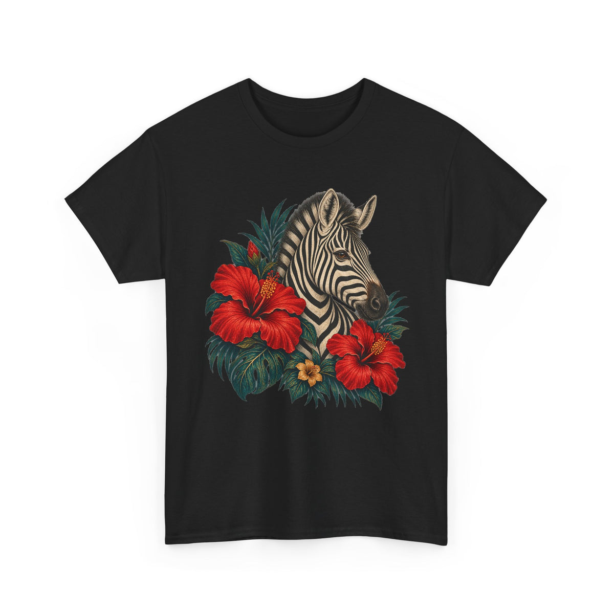 Zebra Hibiscus Tropical T-Shirt Safari Floral Animal Tee