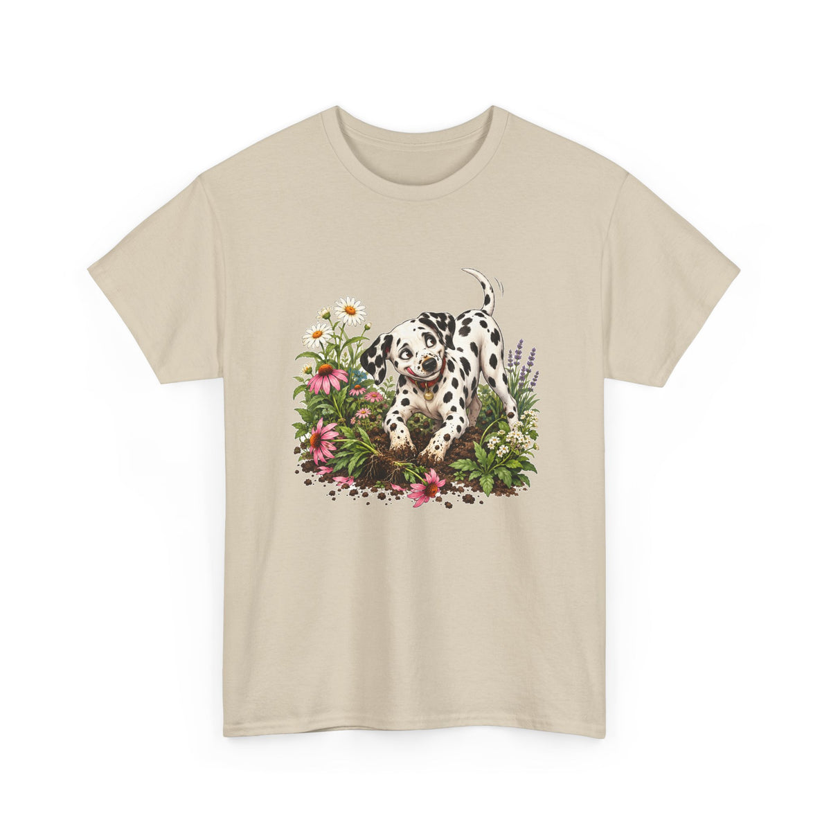 Dalmatian Digging Garden T-Shirt Funny Puppy Flower Dirt Dog Lover Tee