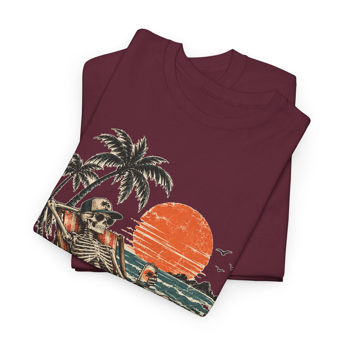 Beach Skeleton Sunset T-Shirt Palm Trees Vacation Mode Funny Skeleton Graphic Tee
