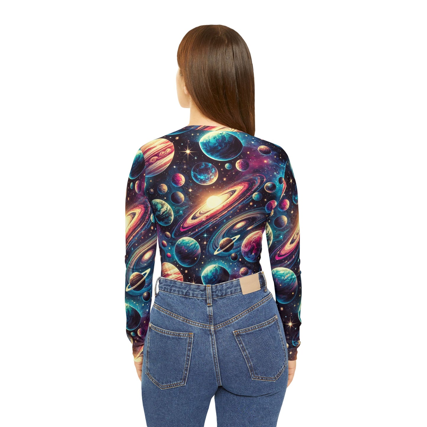 Space planets Women's Long Sleeve V-neck Shirt (AOP)