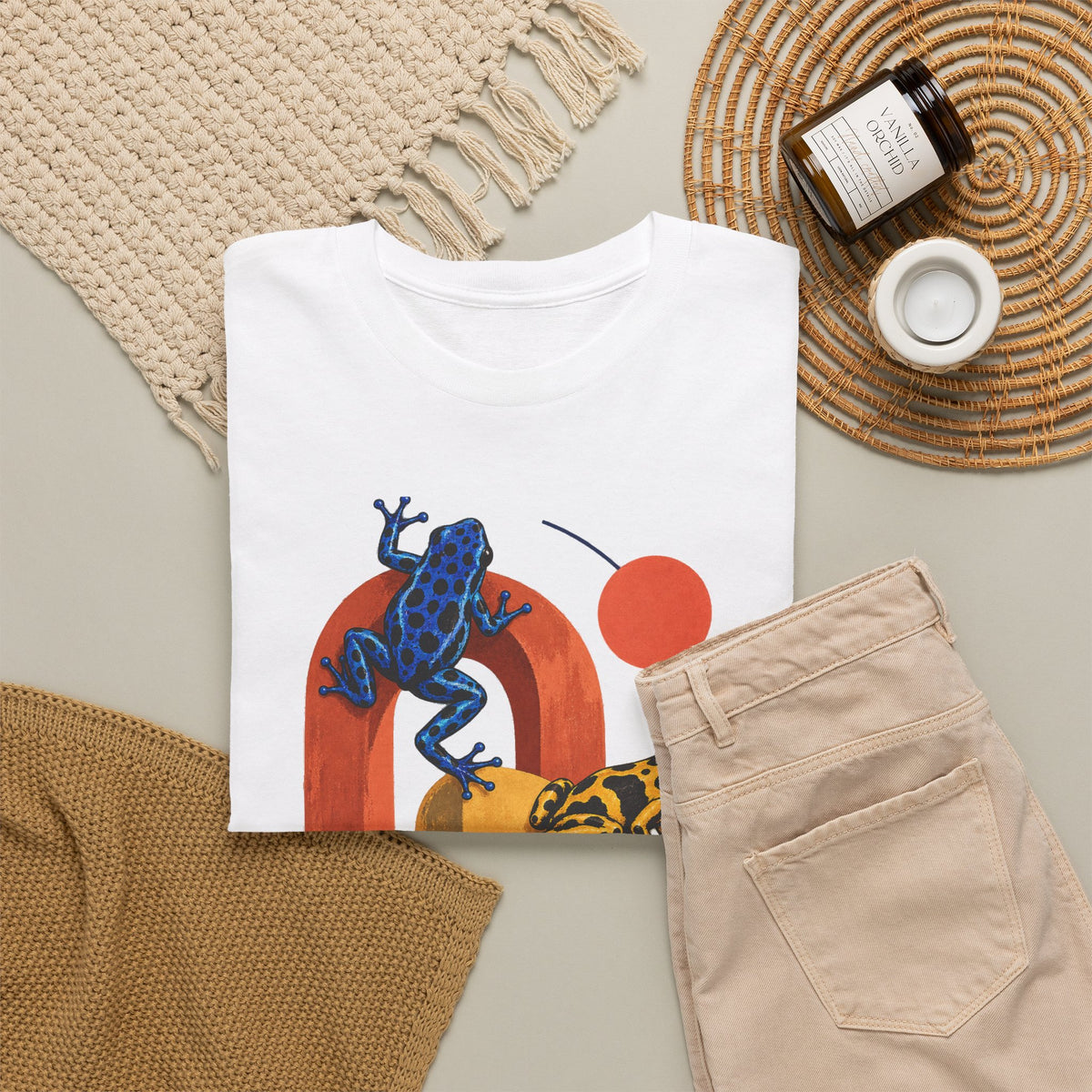 Poison Dart Frogs Colorful Arches Red Sun Tee Midcentury Geometric Frog Wildlife Shirt