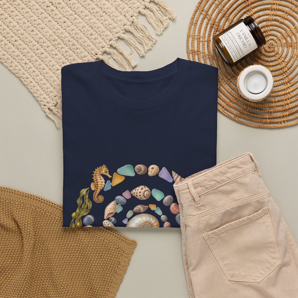 Nautilus Seashell Spiral T-Shirt Ocean Beach Shells Seahorse Starfish Tee
