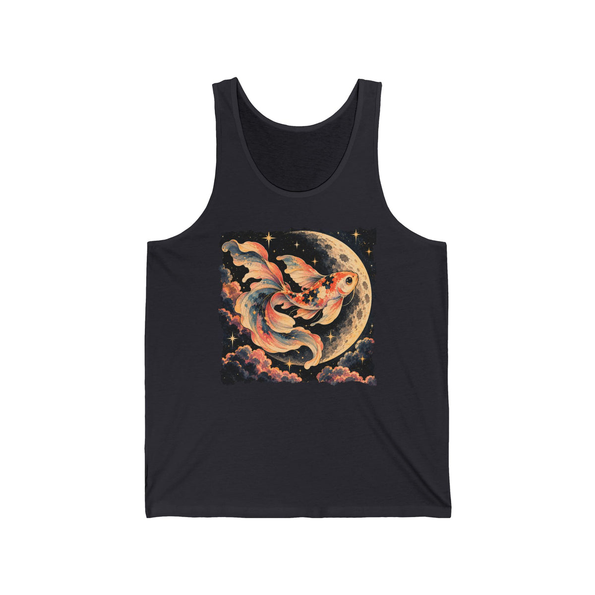 Koi Fish Moon Tank Top Celestial Koi Night Sky Full Moon Graphic Tank