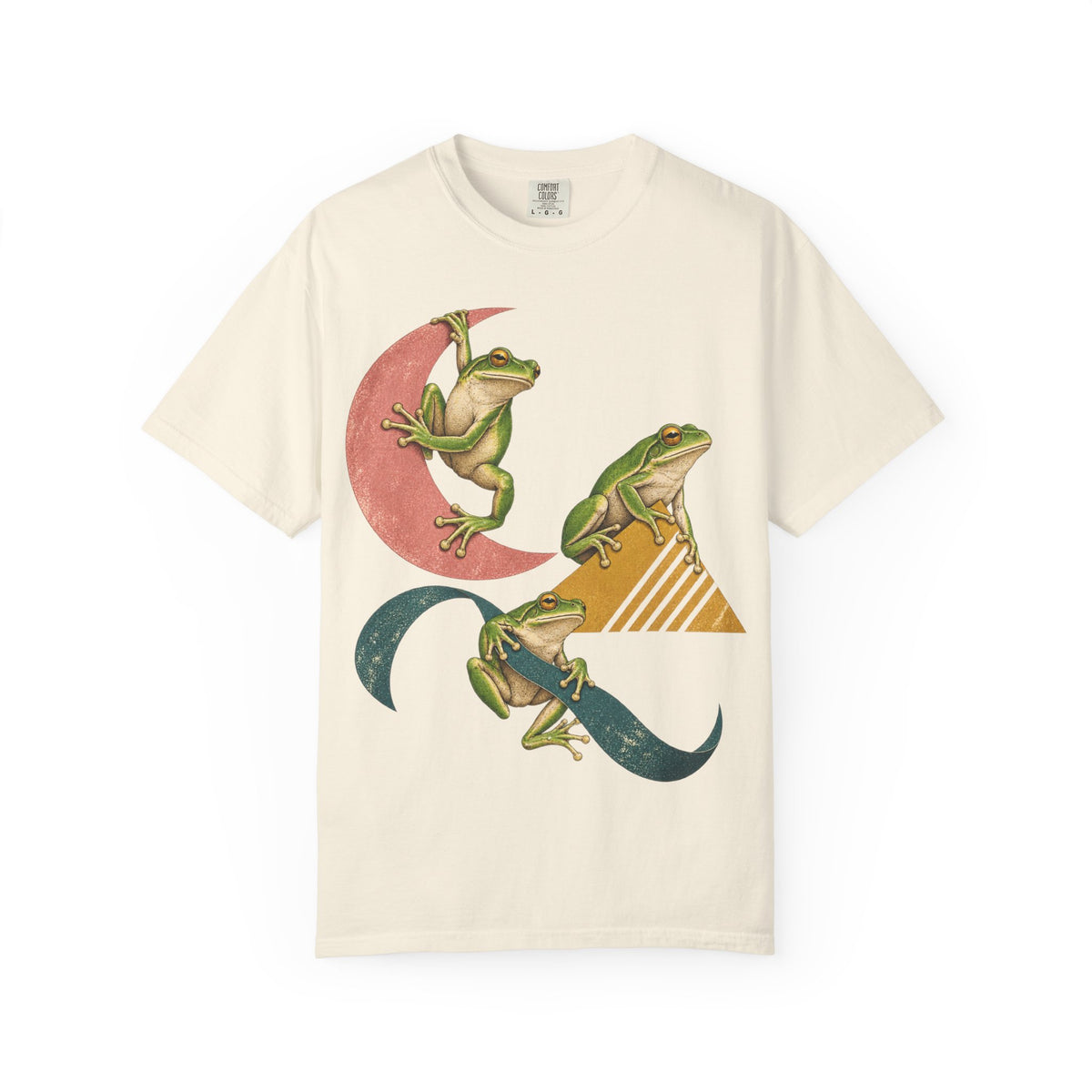 Green Tree Frogs Geometric Moon Triangle Ribbon Tee Midcentury Frog Wildlife Shirt