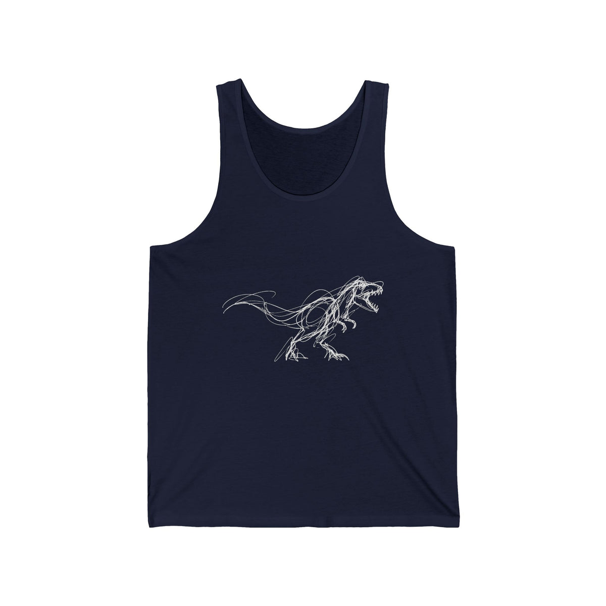 Sketchy White T-Rex on Black Tank Top Loose Ink Dinosaur Line Art