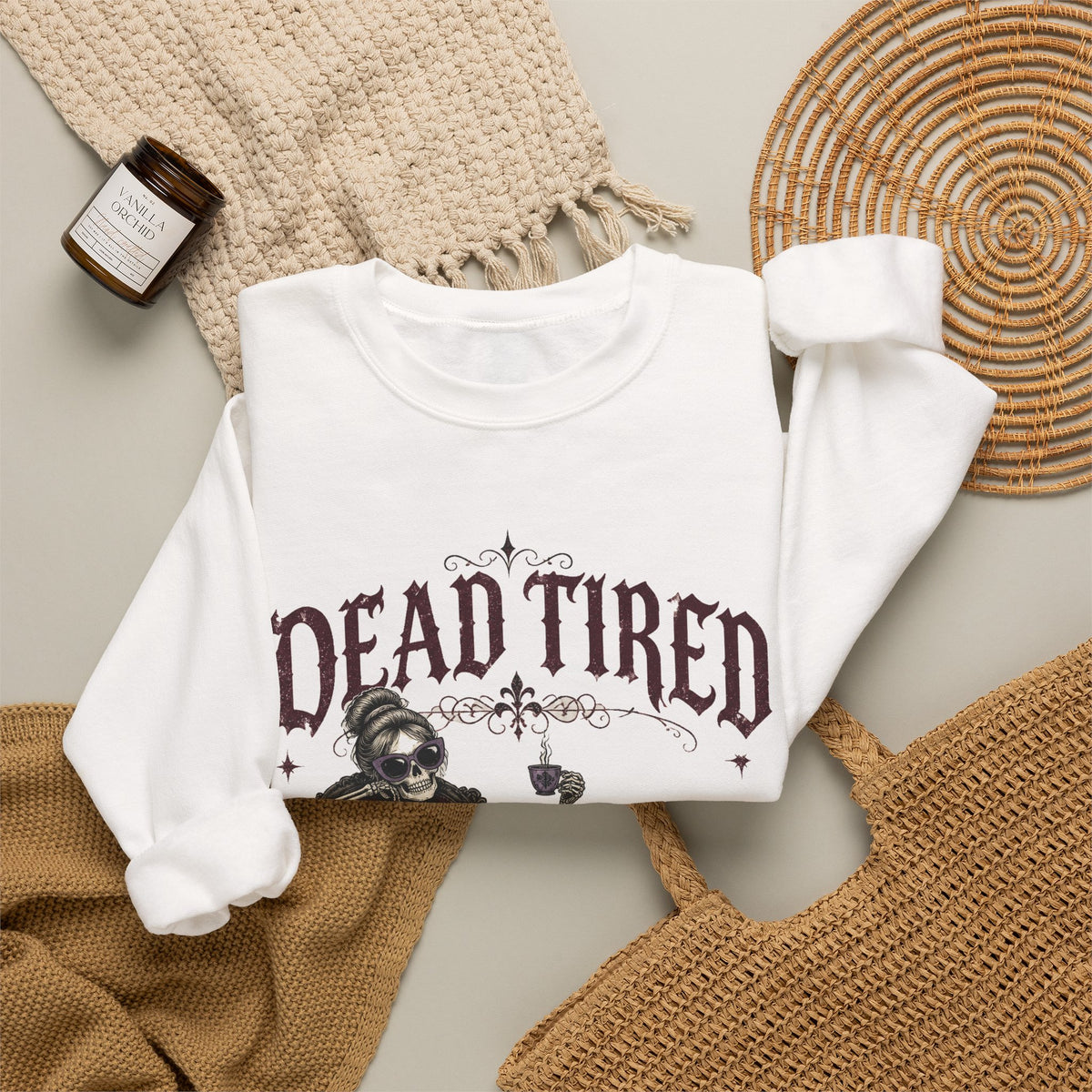 Dead Tired Skeleton Sweatshirt Funny Gothic Fainting Couch