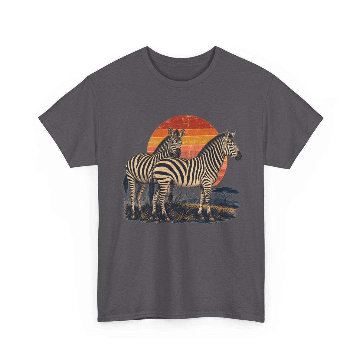 Twin Zebras Sunset T-Shirt Retro Savanna Striped Tee