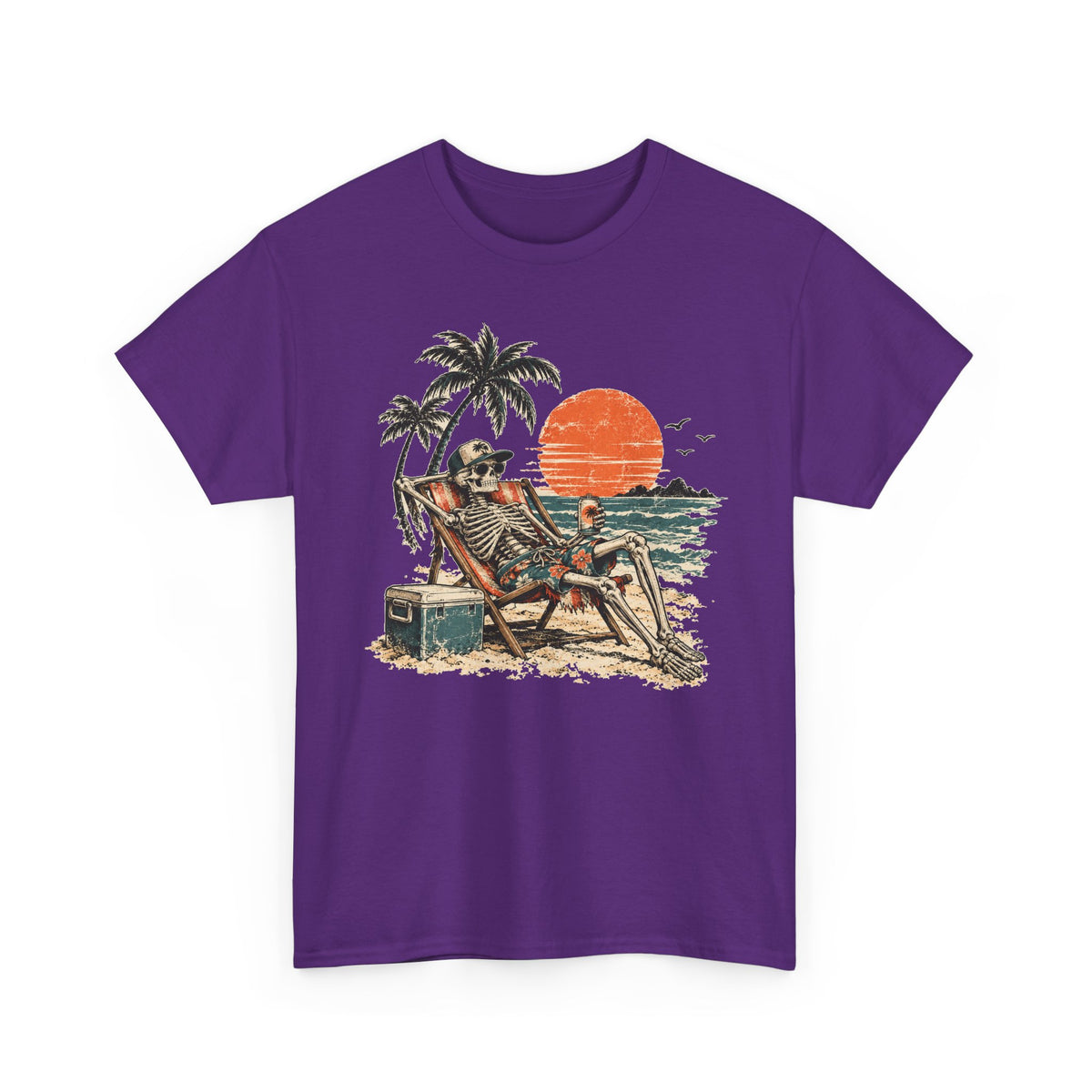 Beach Skeleton Sunset T-Shirt Palm Trees Vacation Mode Funny Skeleton Graphic Tee