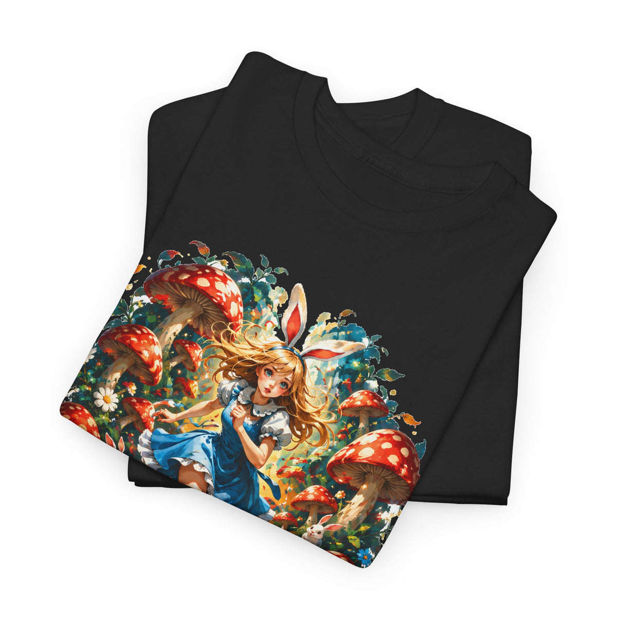 Wonderland Bunny Girl T-Shirt Red Mushroom White Rabbit Fairytale Forest Tee