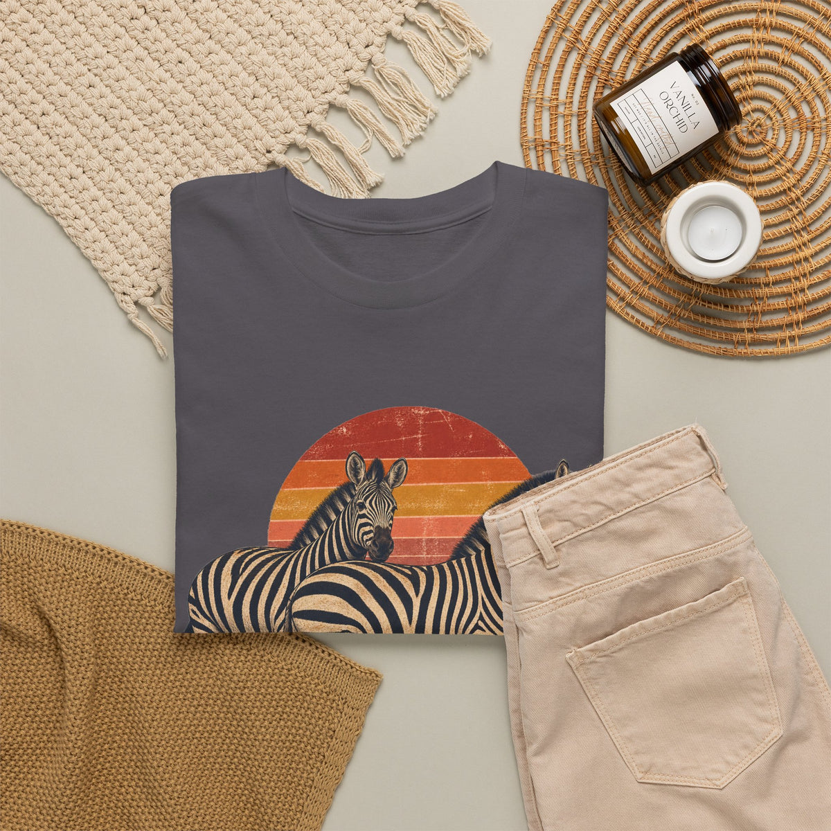 Twin Zebras Sunset T-Shirt Retro Savanna Striped Tee