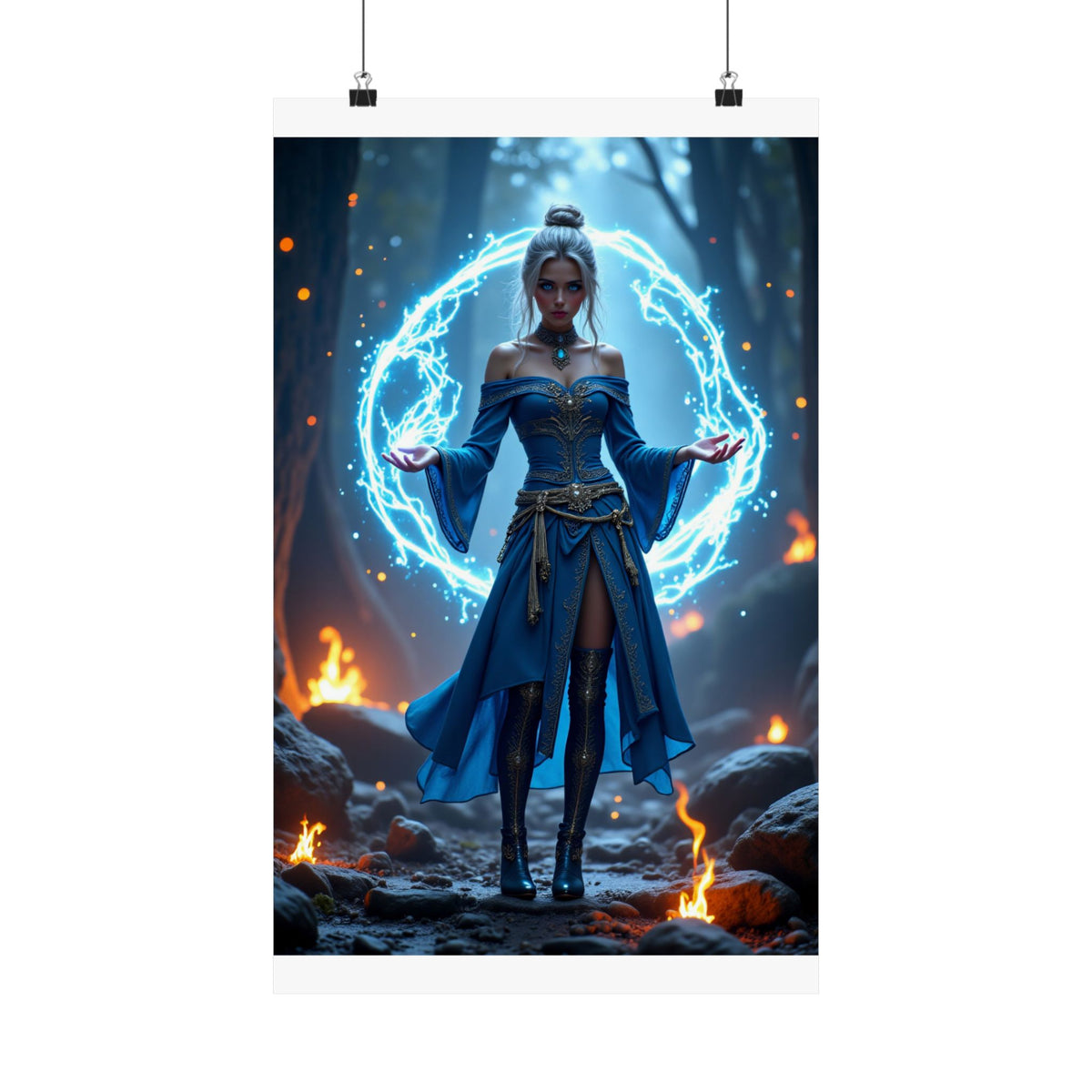 Mystic Sorceress Blue Magic Poster Matte Vertical Wall Art